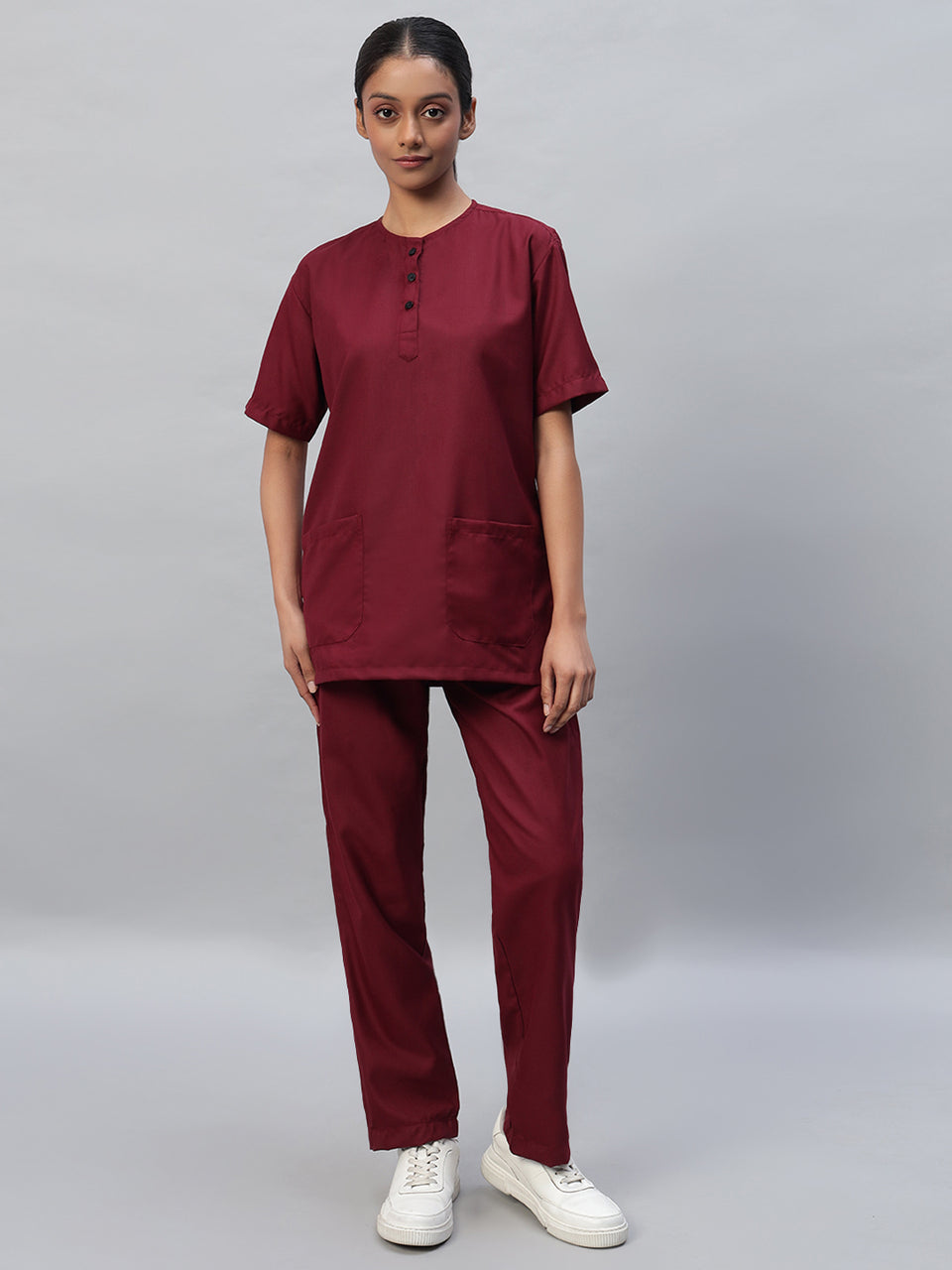 All-Day Half Sleeve Round Neck 3 Buttons Medical Scrubs - Female