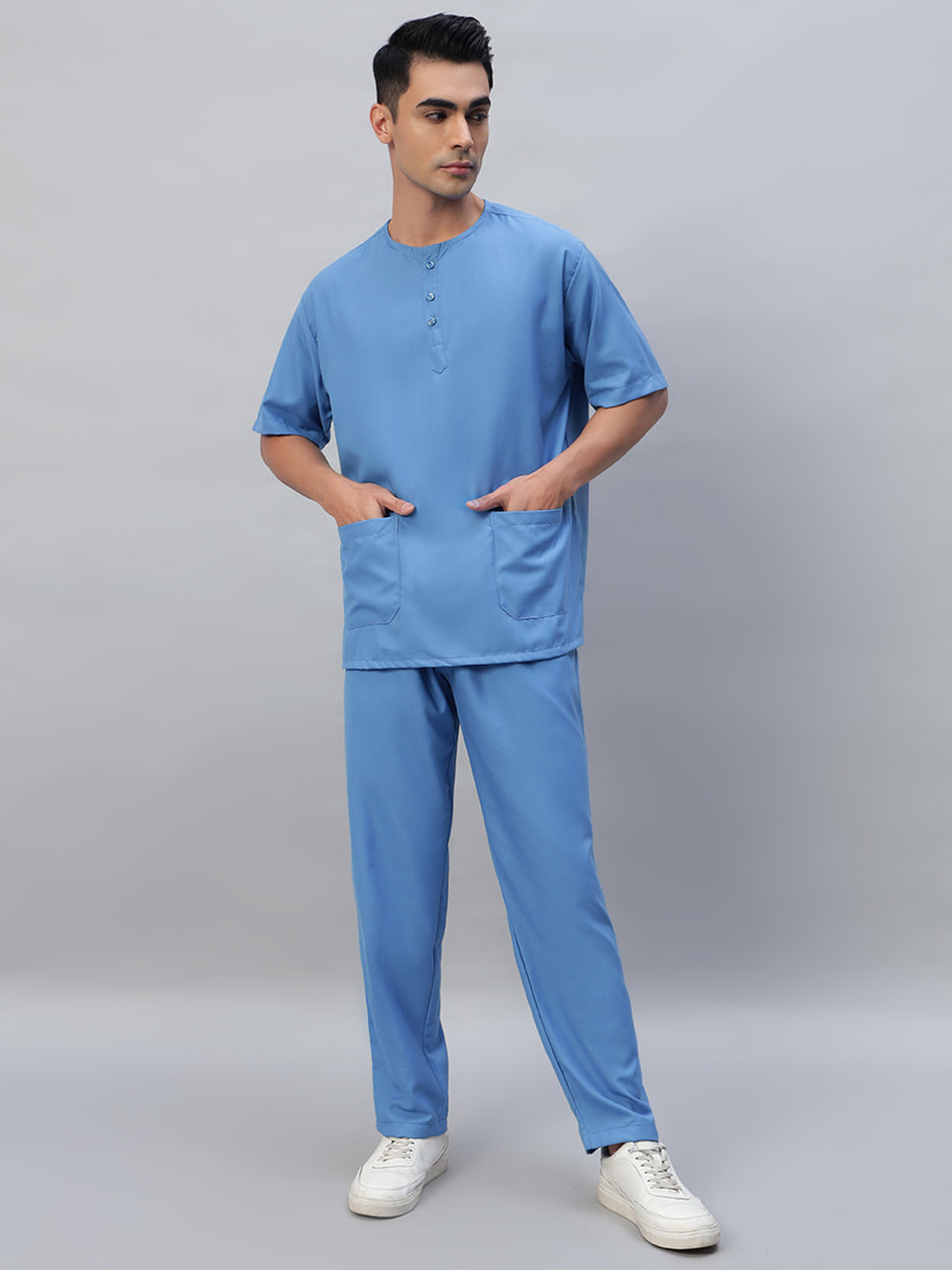 All-Day Half Sleeve Round Neck 3 Buttons Medical Scrubs - Male