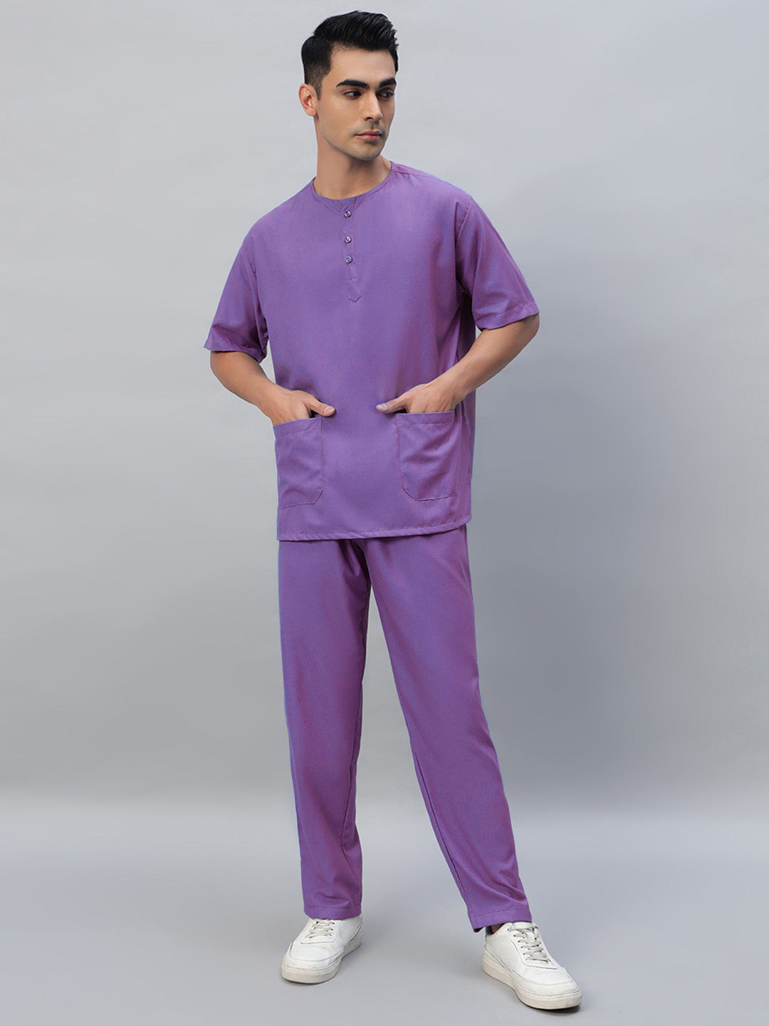 All-Day Half Sleeve Round Neck 3 Buttons Medical Scrubs - Male