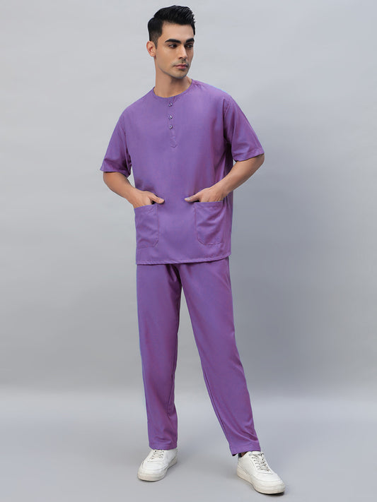 Violet All-Day Half Sleeve Round Neck 3 Buttons Medical Scrubs - Male