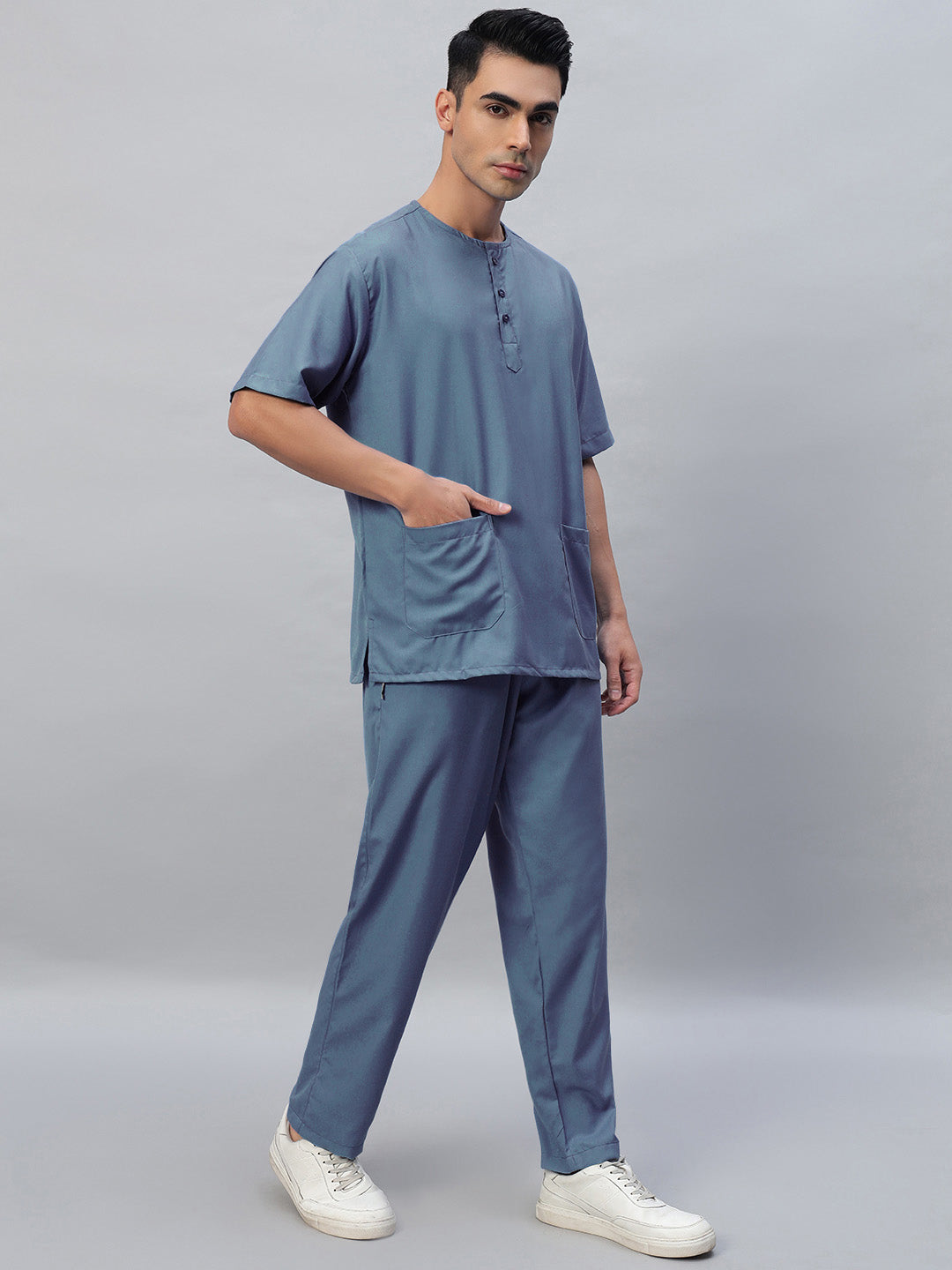 All-Day Half Sleeve Round Neck 3 Buttons Medical Scrubs - Male