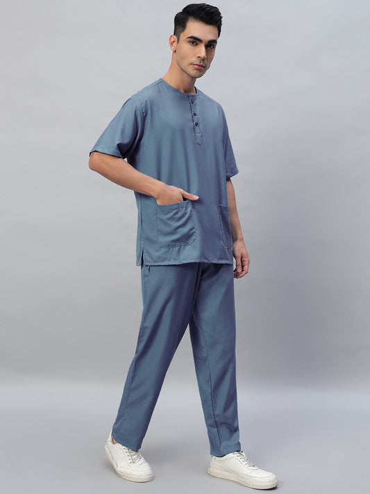 Teal All-Day Half Sleeve Round Neck 3 Buttons Medical Scrubs - Male