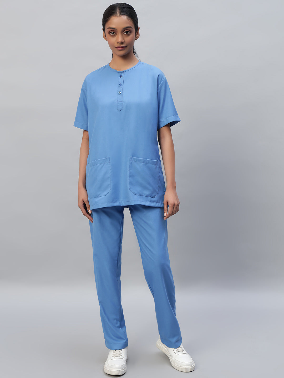 All-Day Half Sleeve Round Neck 3 Buttons Medical Scrubs - Female