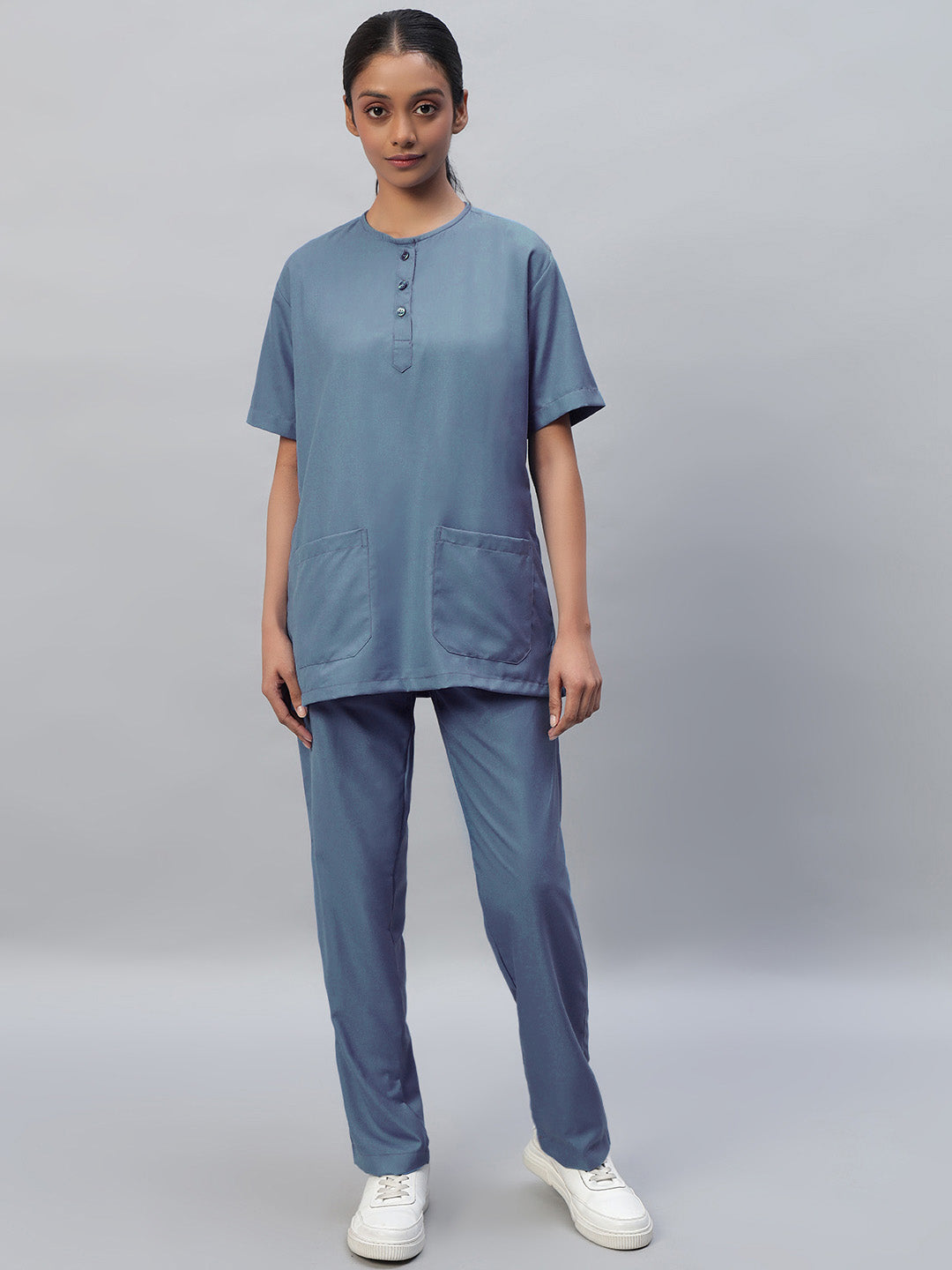 All-Day Half Sleeve Round Neck 3 Buttons Medical Scrubs - Female