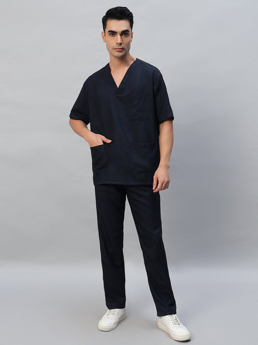 Blue Black Athleisure Stretch Half Sleeve Medical Scrubs - Male