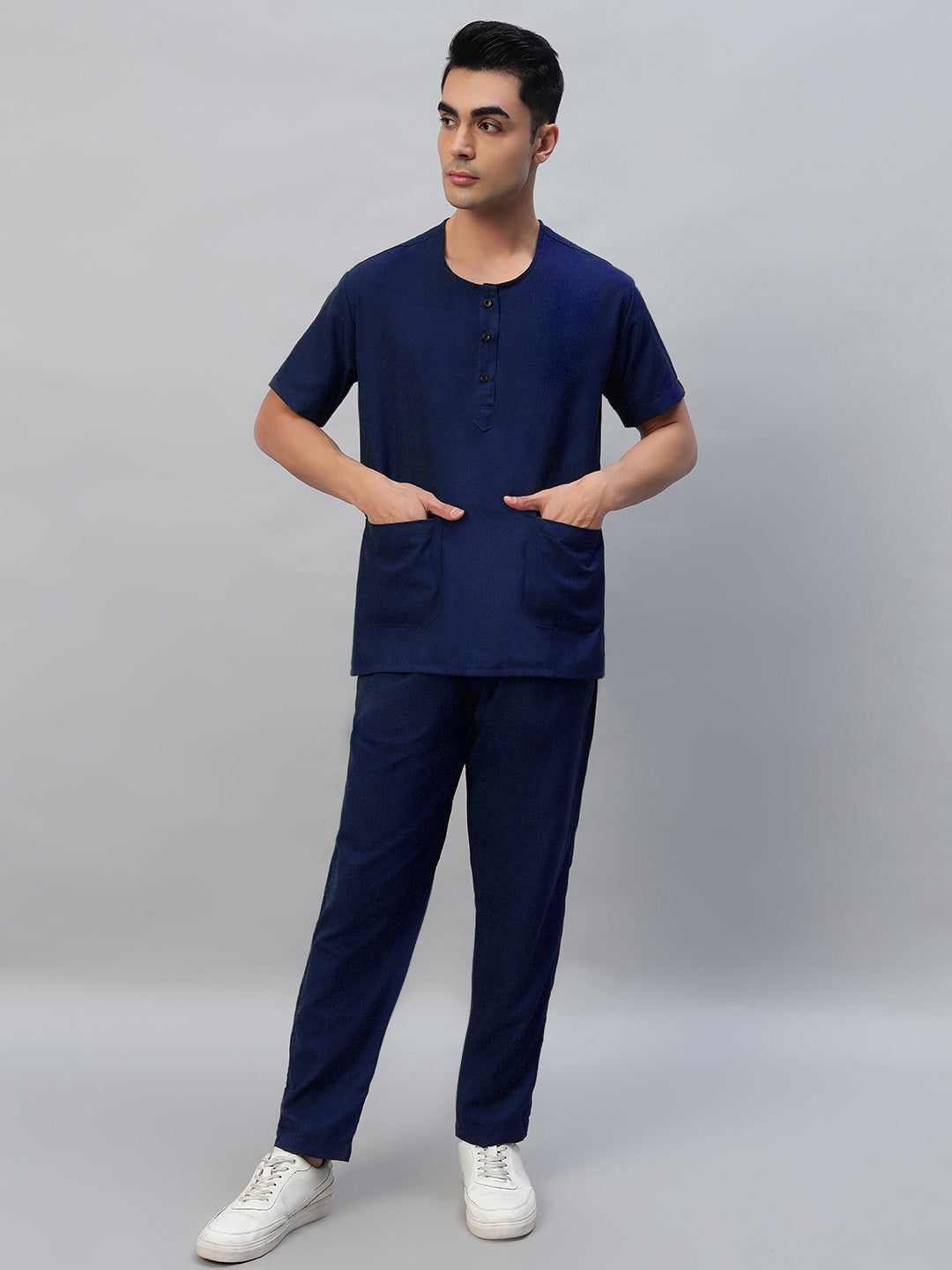 All-Day Half Sleeve Round Neck 3 Buttons Medical Scrubs - Male