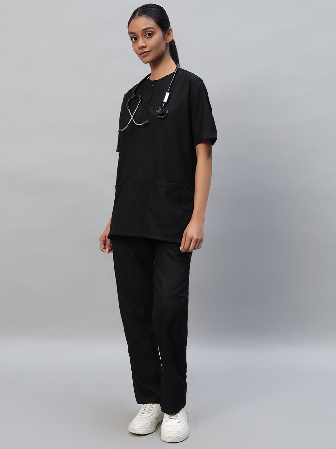 All-Day Half Sleeve Round Neck 3 Buttons Medical Scrubs - Female