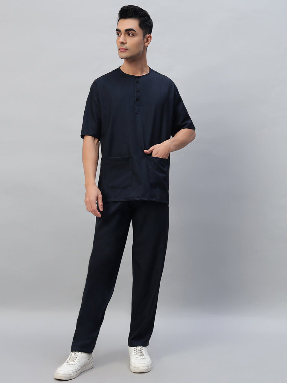 All-Day Half Sleeve Round Neck 3 Buttons Medical Scrubs - Male