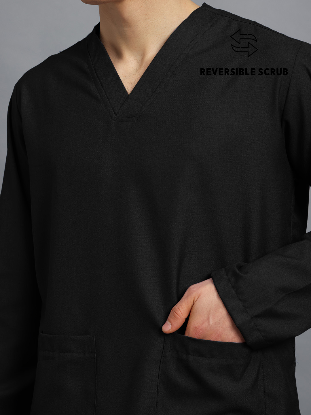 Black Reversible Full Sleeve Medical Scrubs - Male