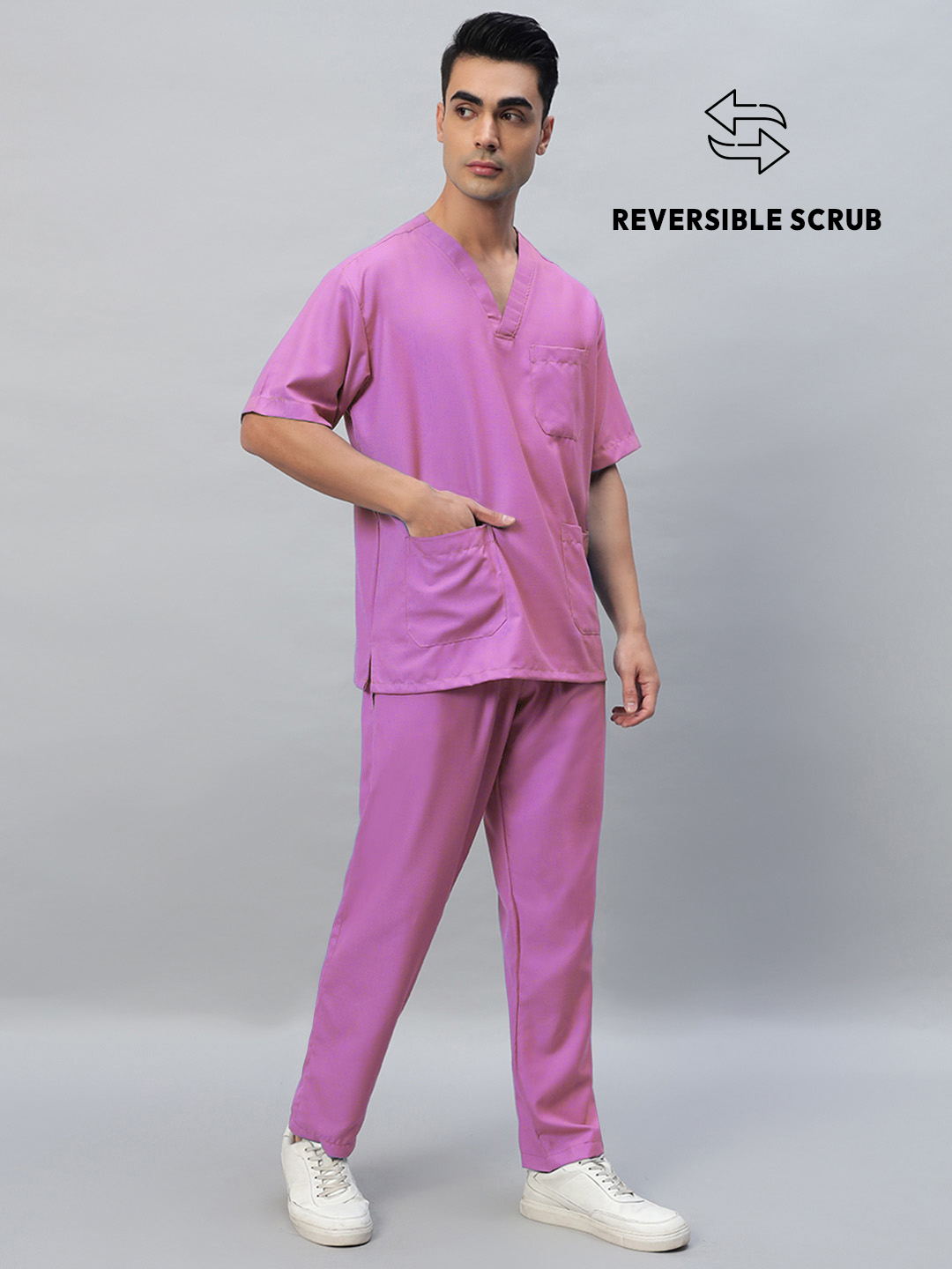 Pink Reversible Half Sleeve Medical Scrubs - Male