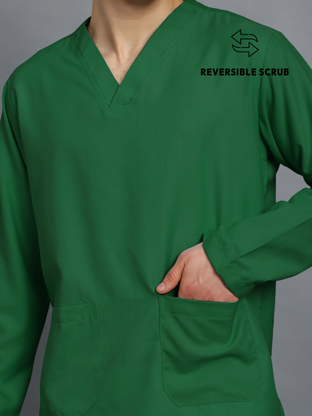 Spinach Green Reversible Full Sleeve Medical Scrubs - Male