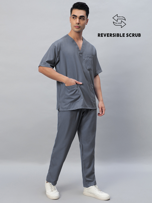 Dark Grey Reversible Half Sleeve Medical Scrubs - Male