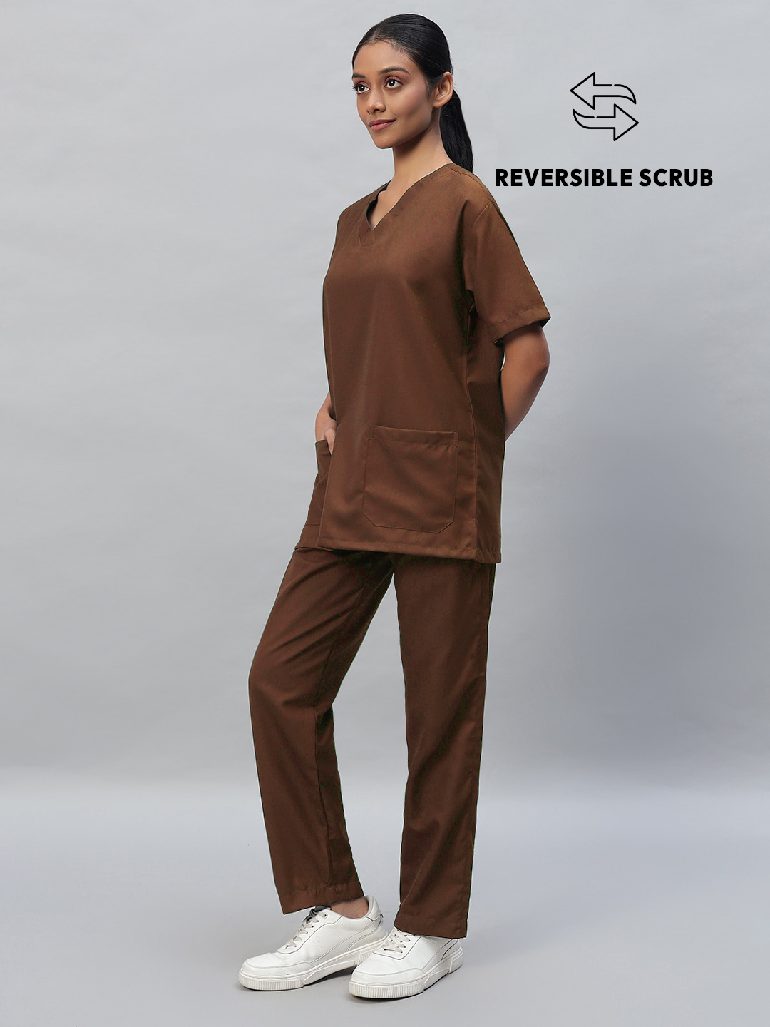 Brown Reversible Half Sleeve Medical Scrubs - Female