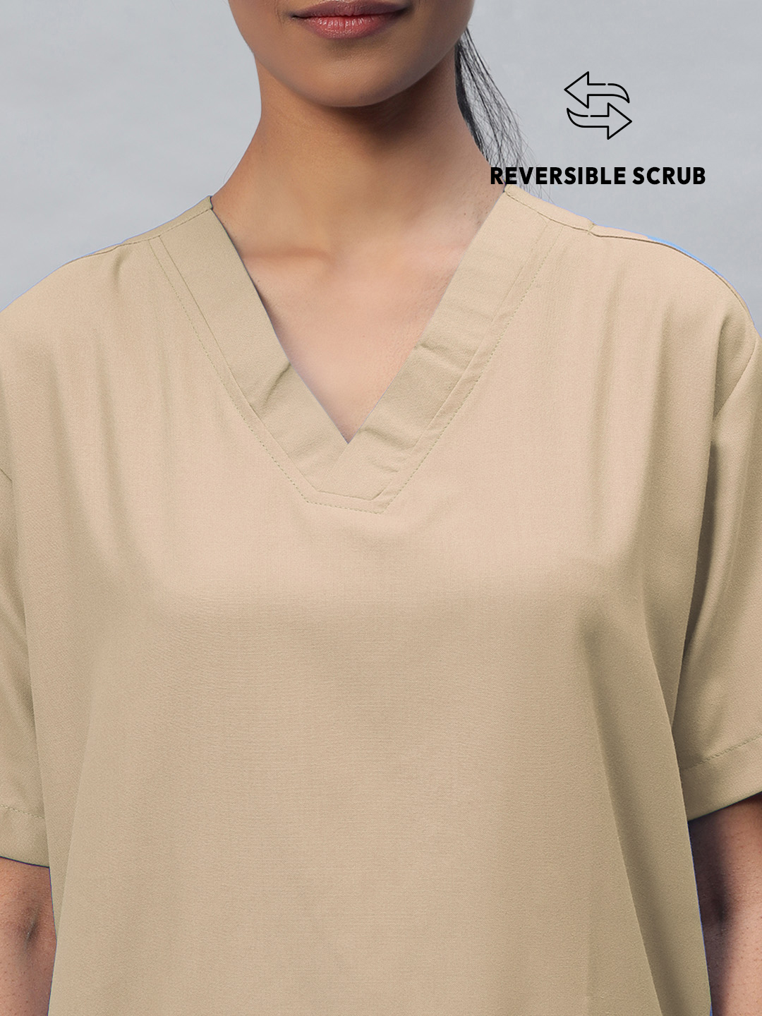 Natural Matte Reversible Half Sleeve Medical Scrubs - Female