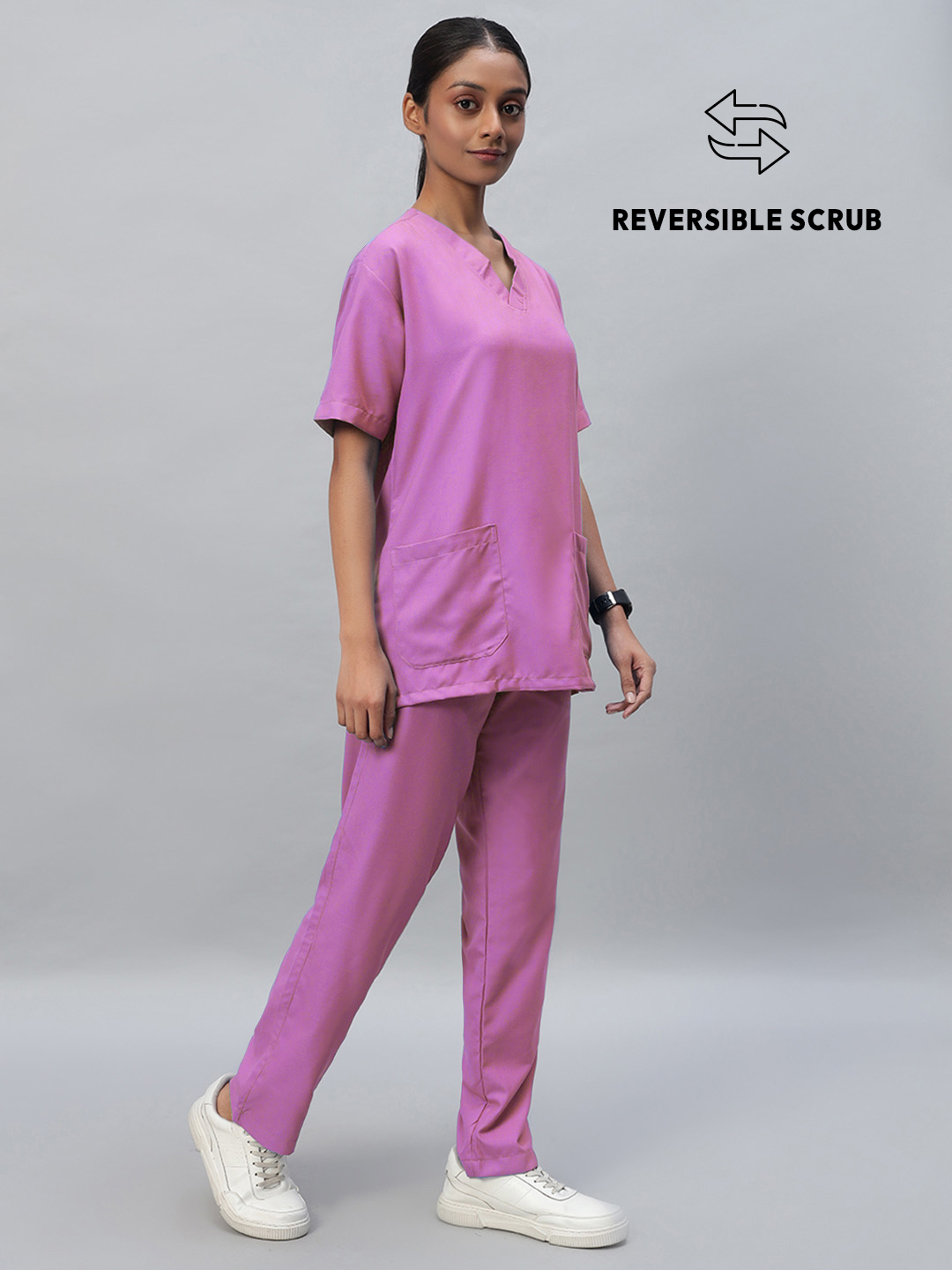 Pink Reversible Half Sleeve Medical Scrubs - Female