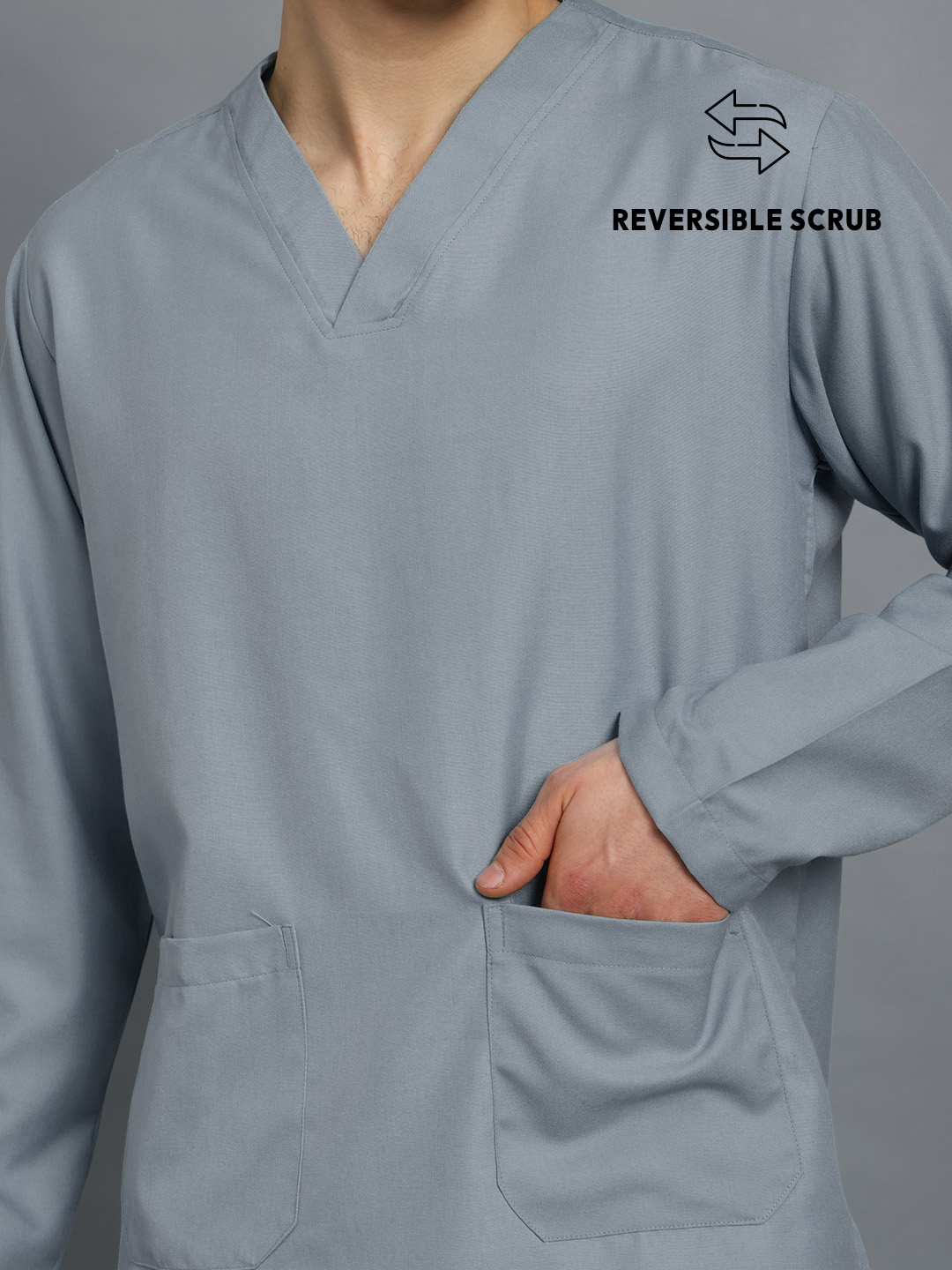 Grey Reversible Full Sleeve Medical Scrubs - Male