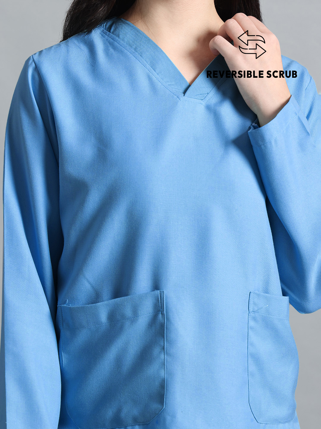 Sky Blue Reversible Full Sleeve Medical Scrubs - Female