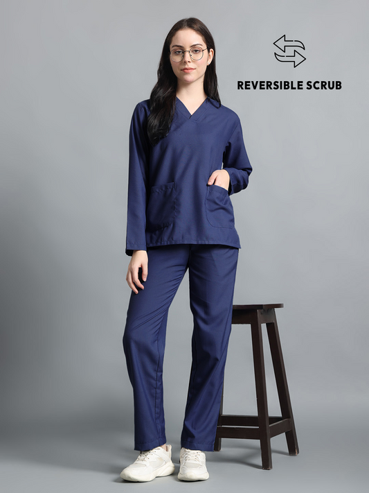 Navy Blue Reversible Full Sleeve Medical Scrubs - Female