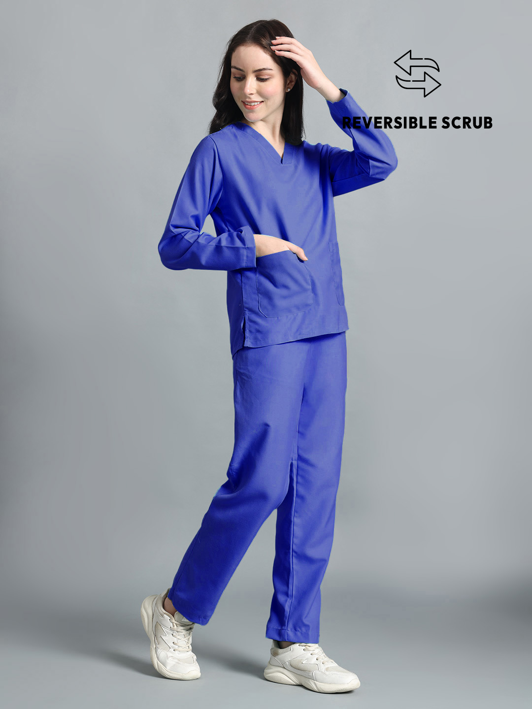 Royal Blue Reversible Full Sleeve Medical Scrubs - Female