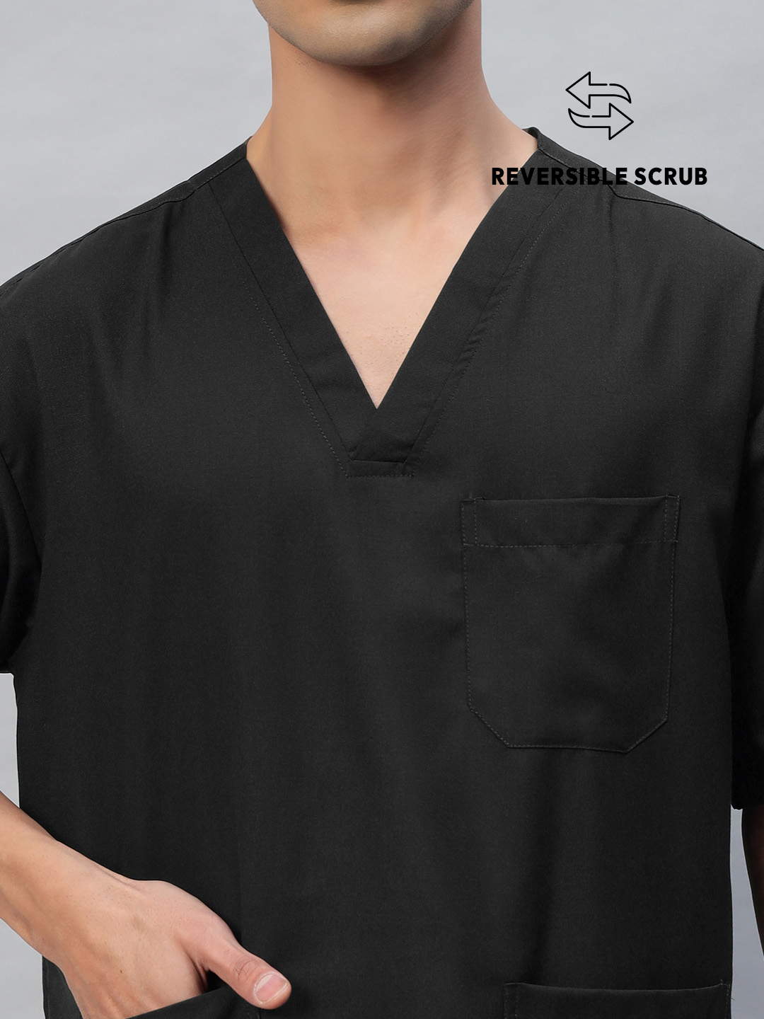 Black Reversible Half Sleeve Medical Scrubs - Male