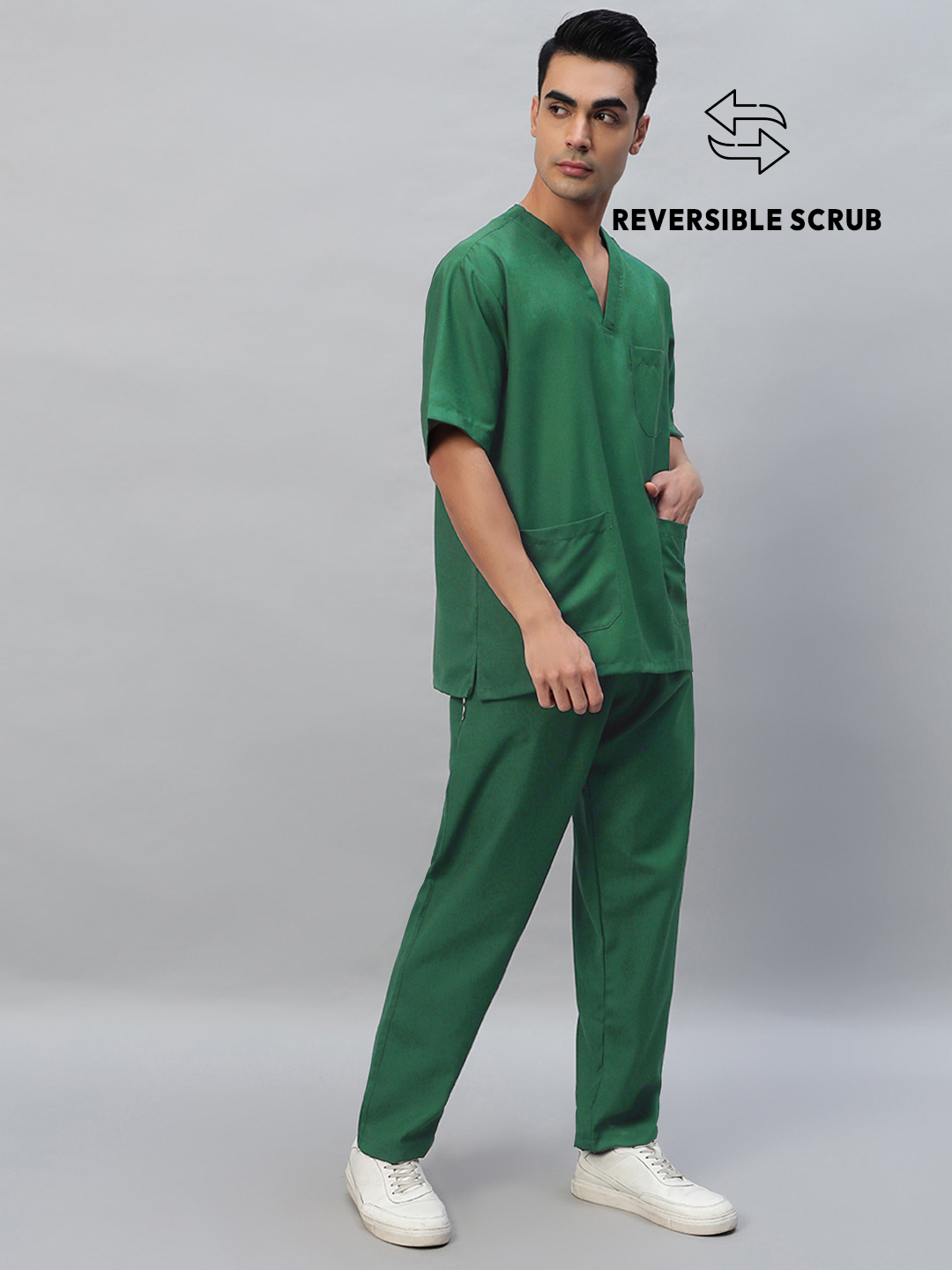 Spinach Green Reversible Half Sleeve Medical Scrubs - Male