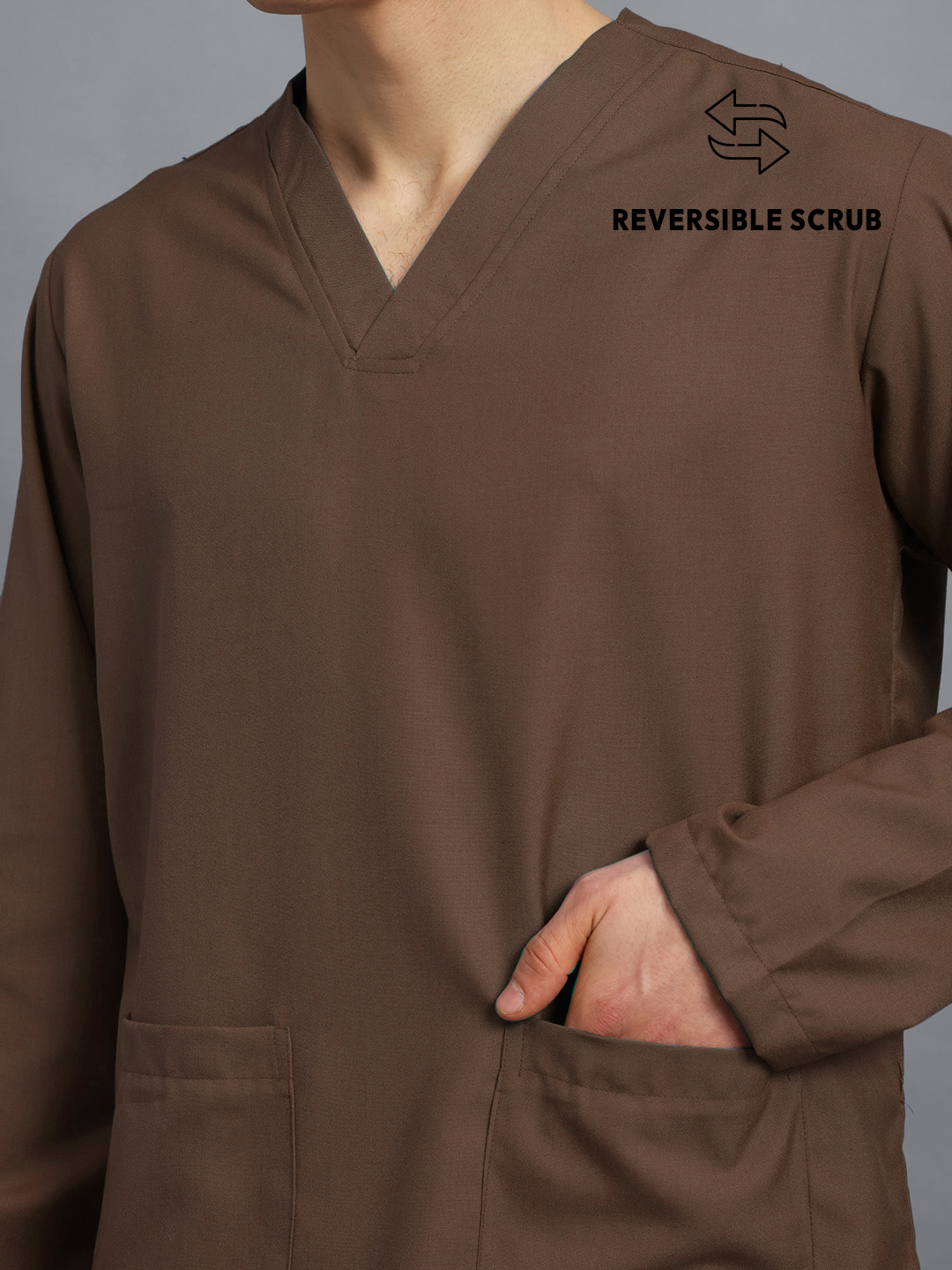 Brown Reversible Full Sleeve Medical Scrubs - Male