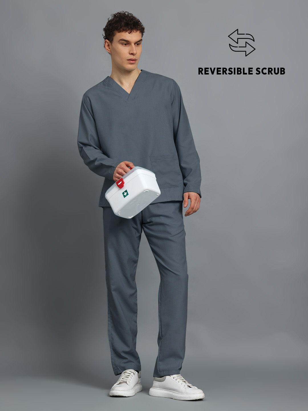 Dark Grey Reversible Full Sleeve Medical Scrubs - Male