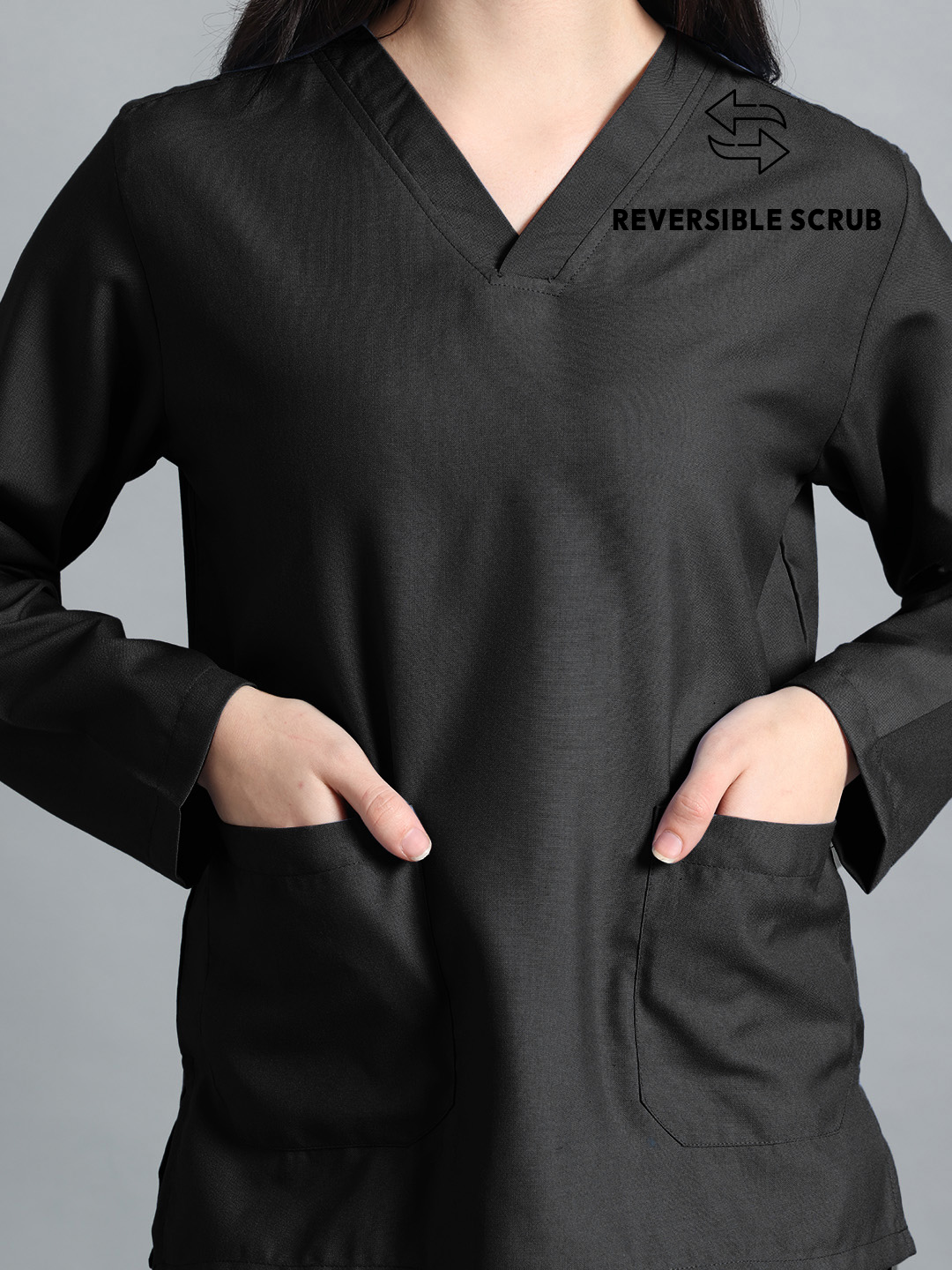 Black Reversible Full Sleeve Medical Scrubs - Female