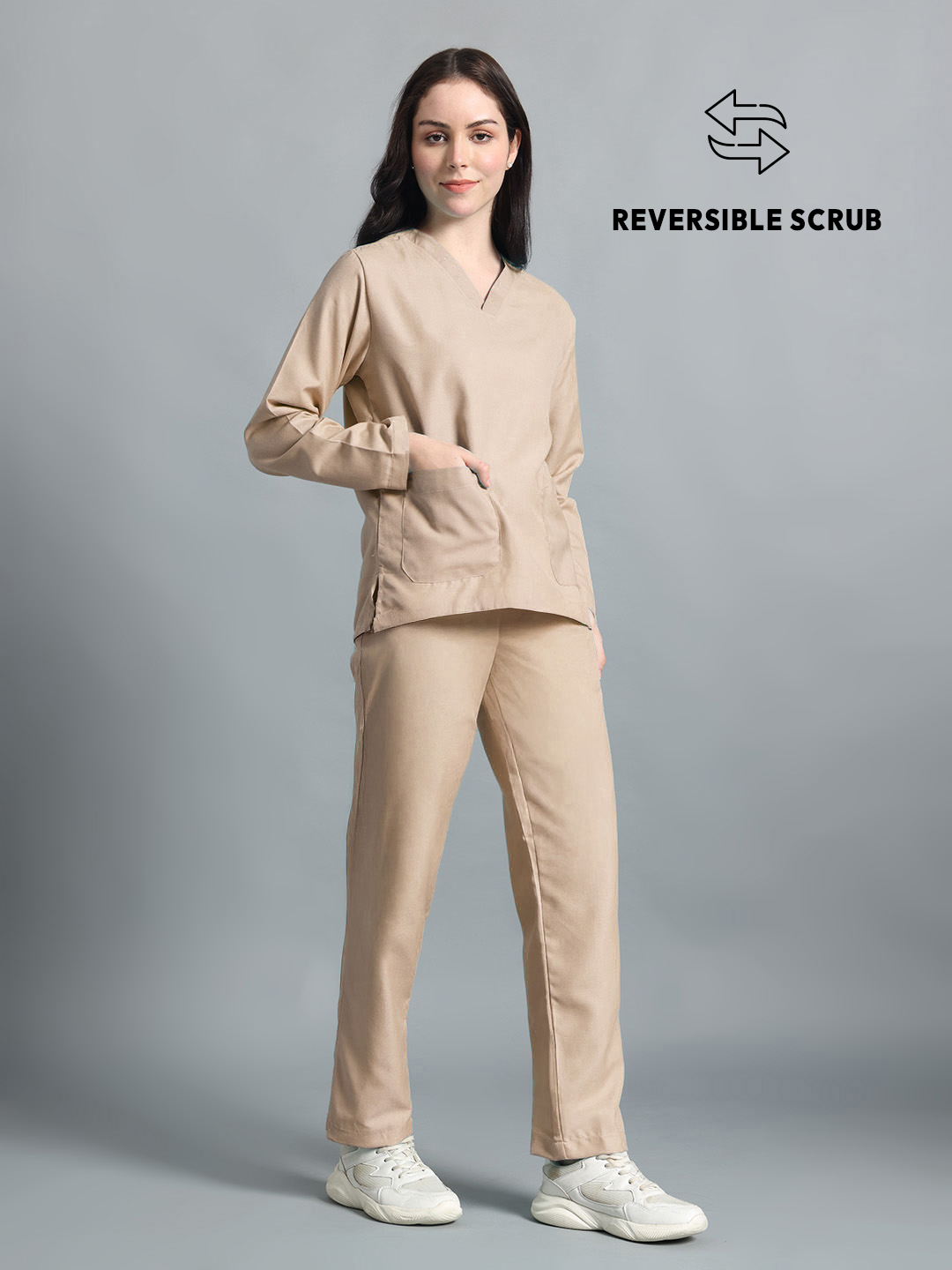 Natural Matte Reversible Full Sleeve Medical Scrubs - Female