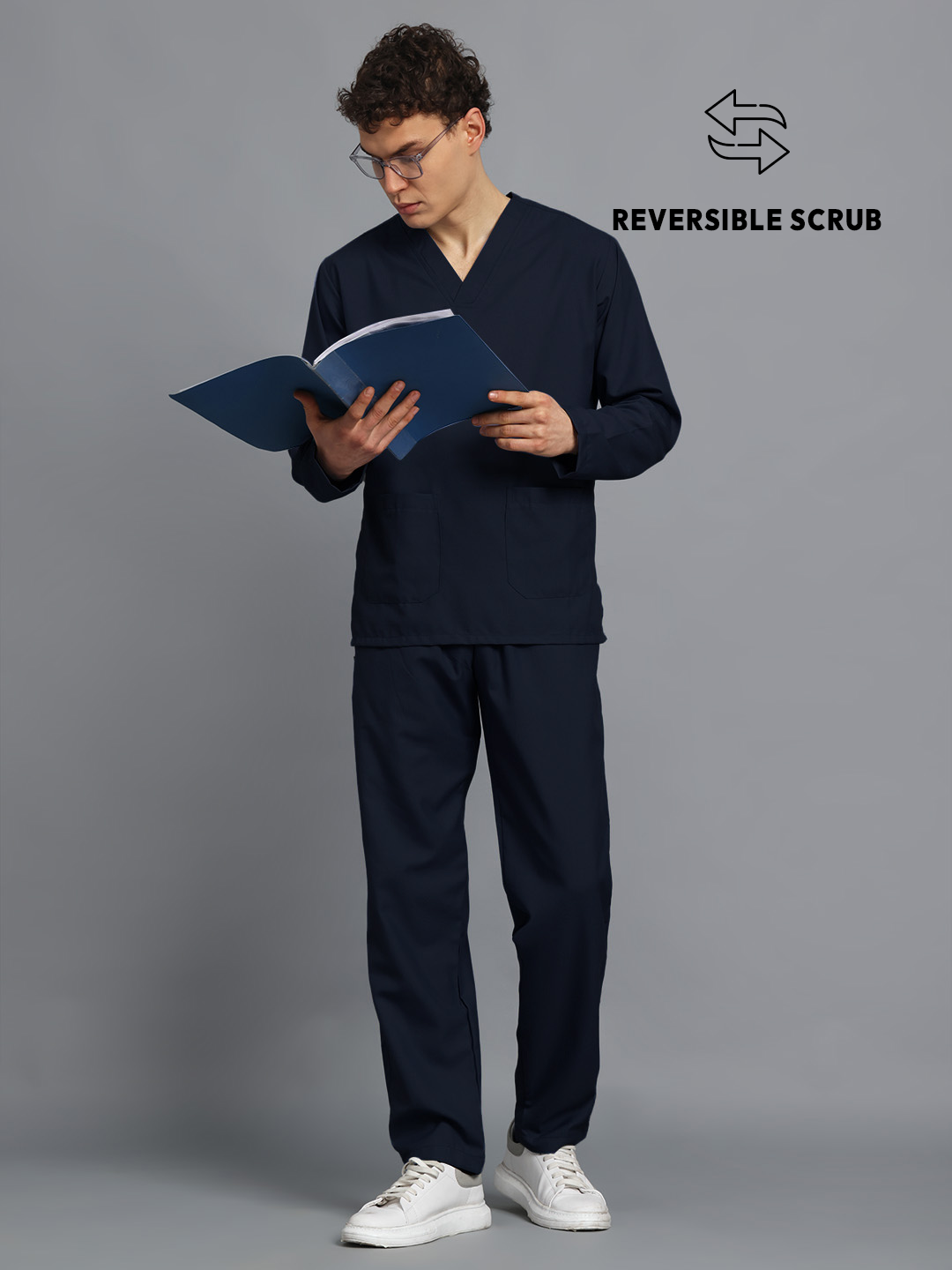 Blue Black Reversible Full Sleeve Medical Scrubs - Male