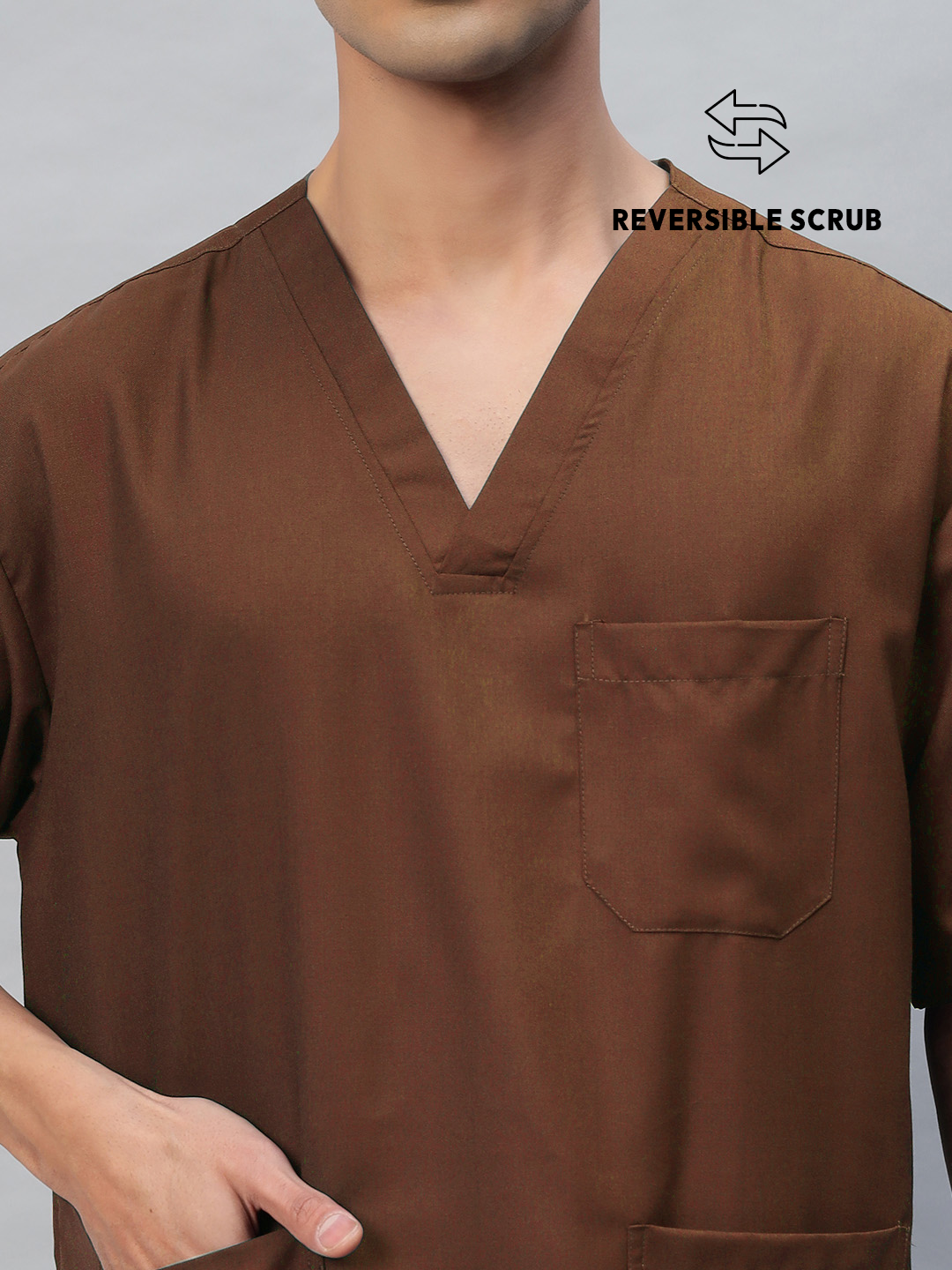 Brown Reversible Half Sleeve Medical Scrubs - Male