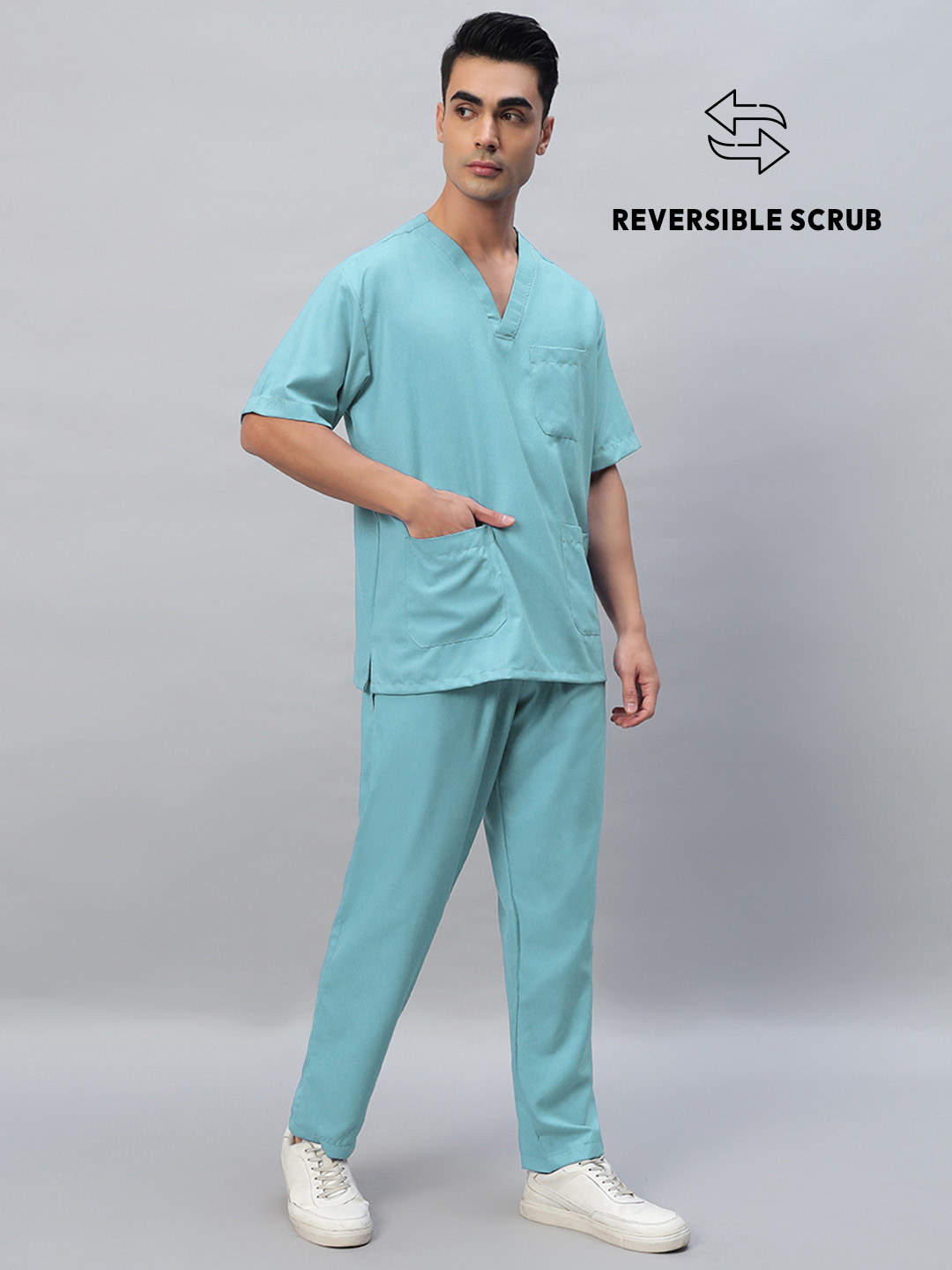 Sea Green Reversible Half Sleeve Medical Scrubs - Male