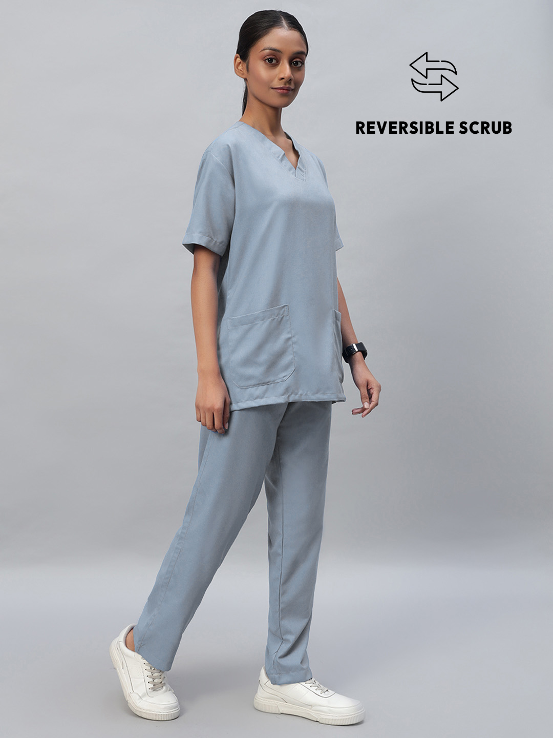 Light Grey Reversible Half Sleeve Medical Scrubs - Female