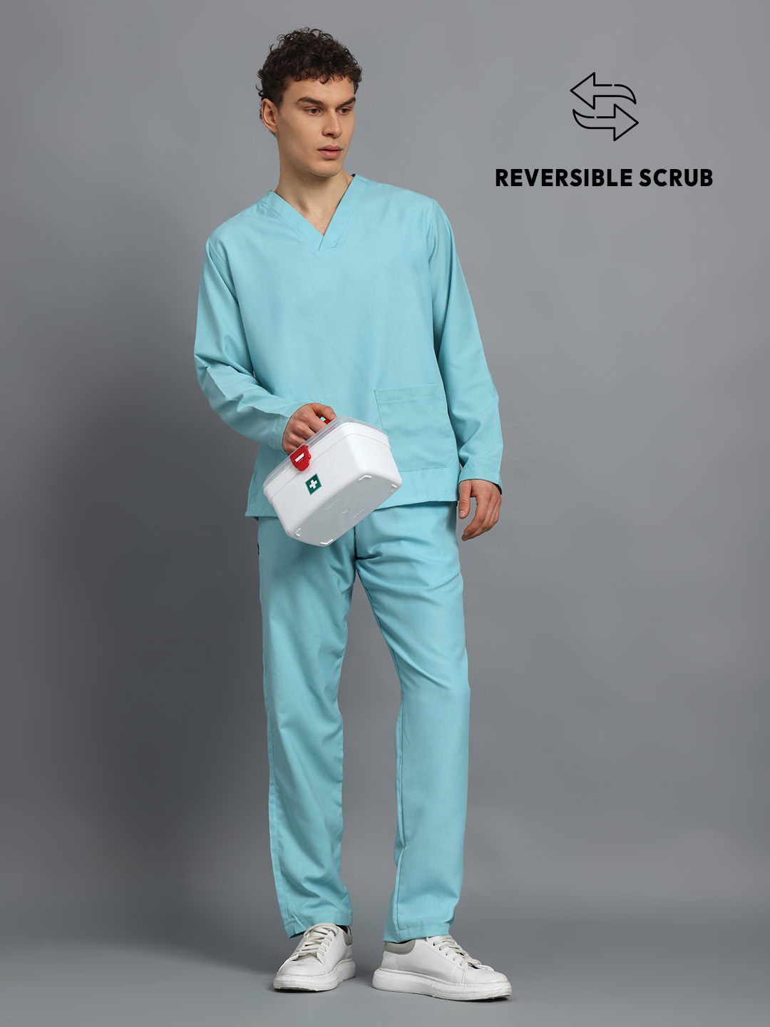 Sea Green Reversible Full Sleeve Medical Scrubs - Male