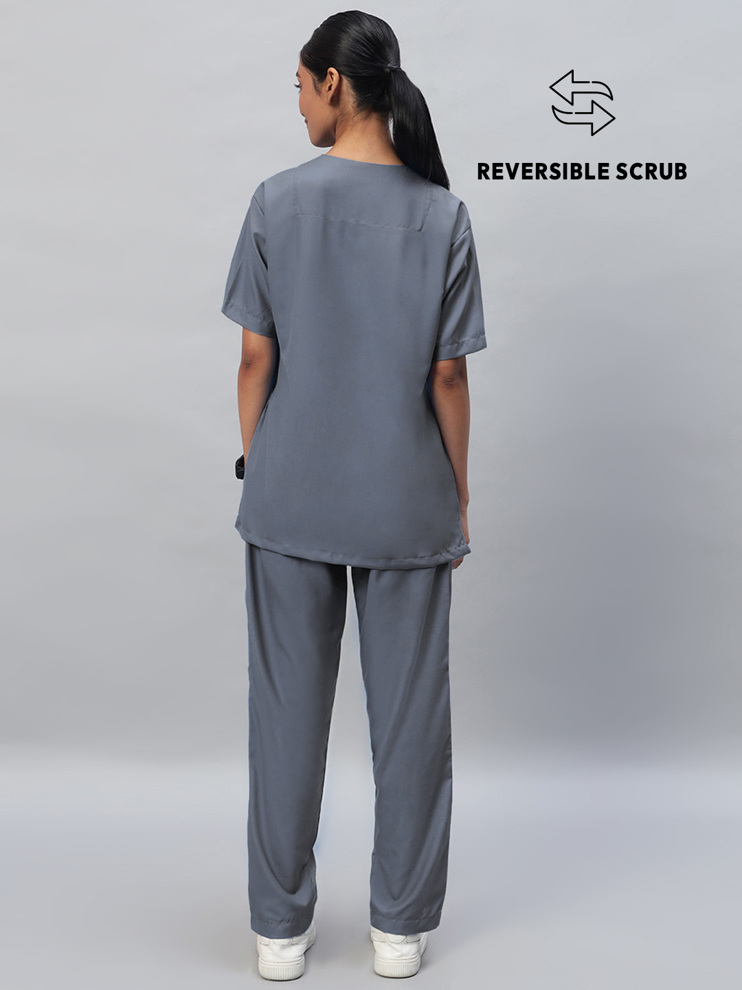 Dark Grey Reversible Half Sleeve Medical Scrubs - Female