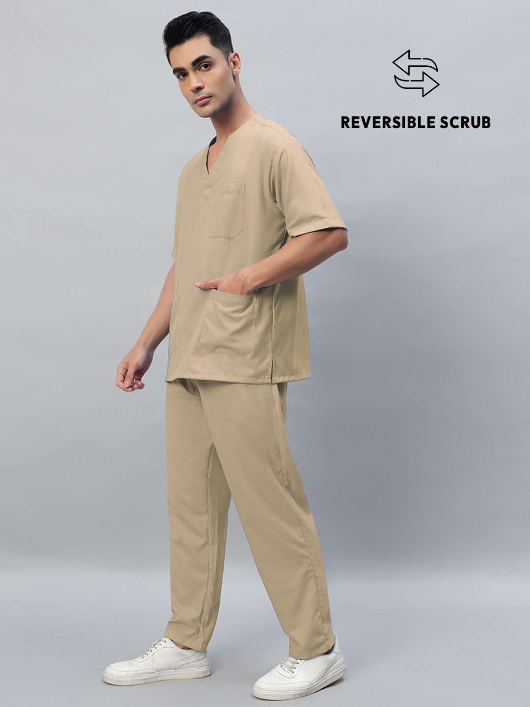 Natural Matte Reversible Half Sleeve Medical Scrubs - Male