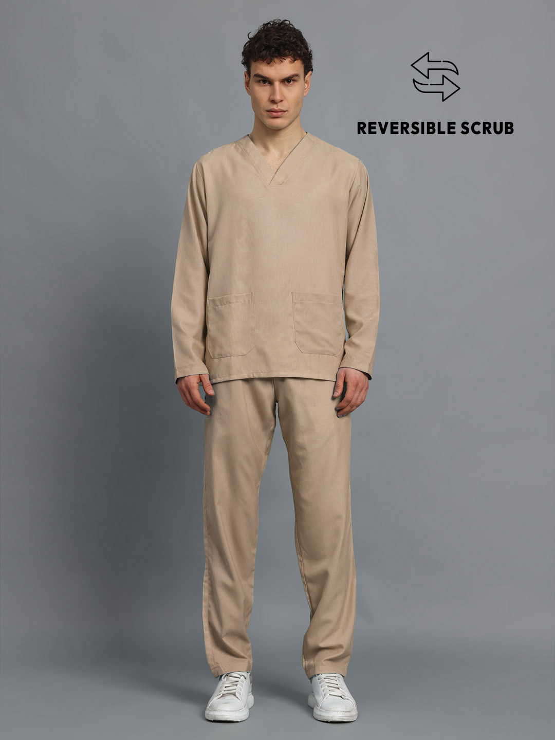 Natural Matte Reversible Full Sleeve Medical Scrubs - Male