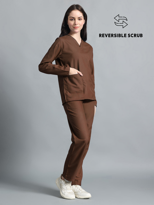 Brown Reversible Full Sleeve Medical Scrubs - Female