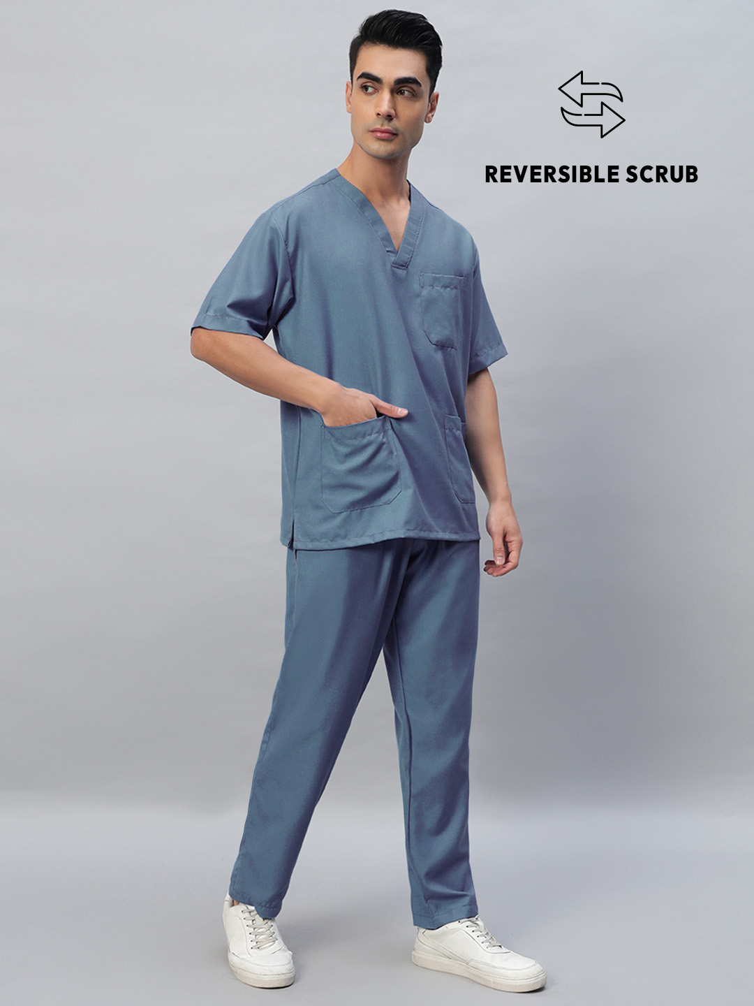 Teal Reversible Half Sleeve Medical Scrubs - Male