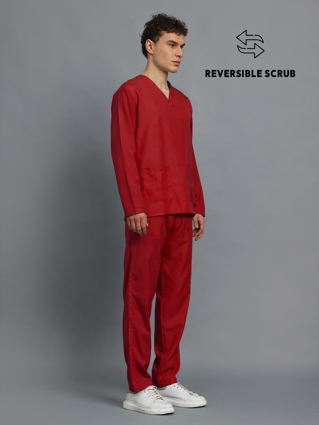 Red Reversible Full Sleeve Medical Scrubs - Male