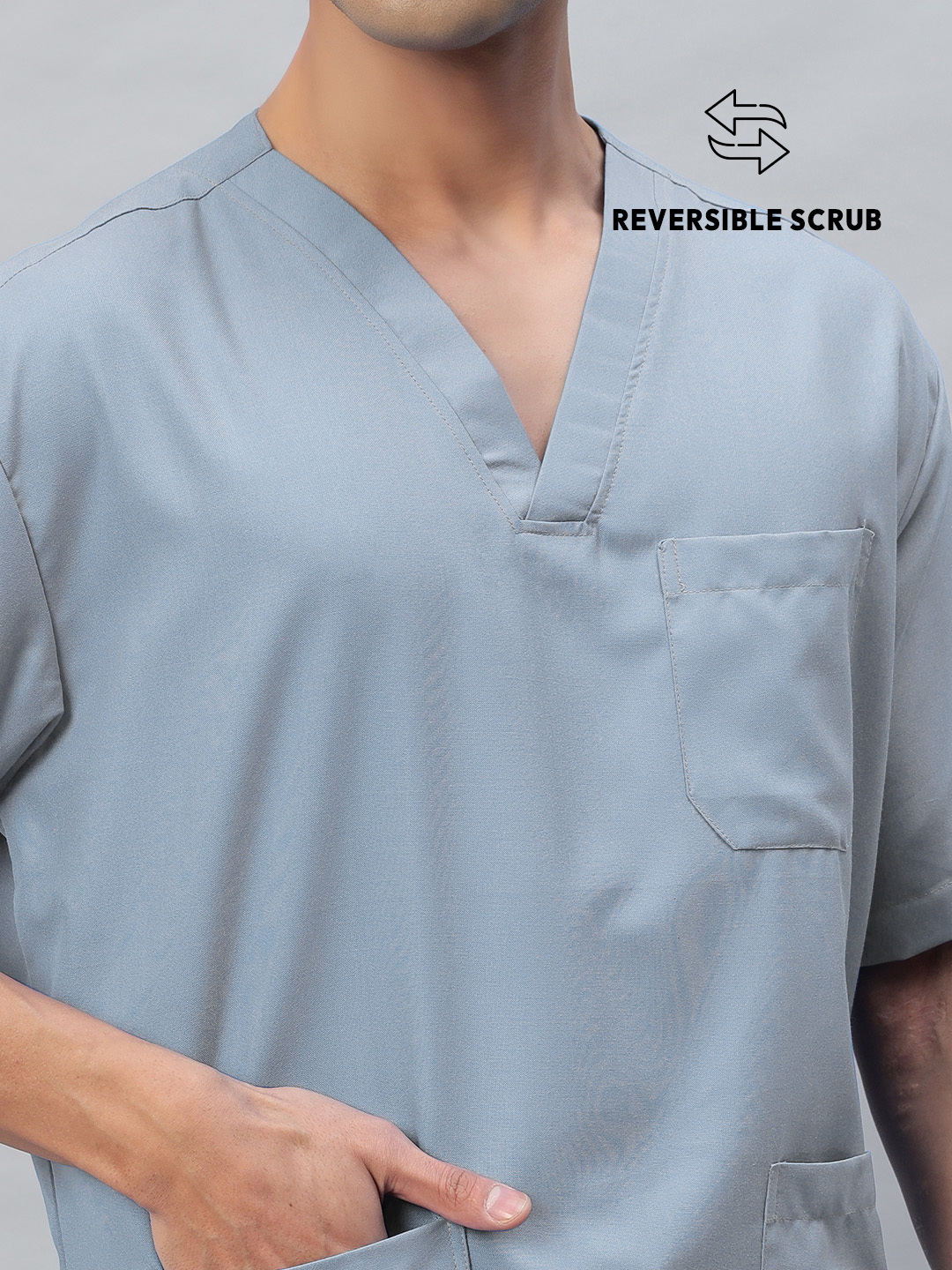 Light Grey Reversible Half Sleeve Medical Scrubs - Male