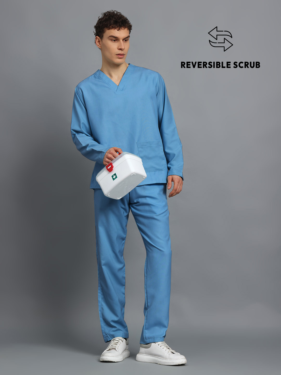 Sky Blue Reversible Full Sleeve Medical Scrubs - Male