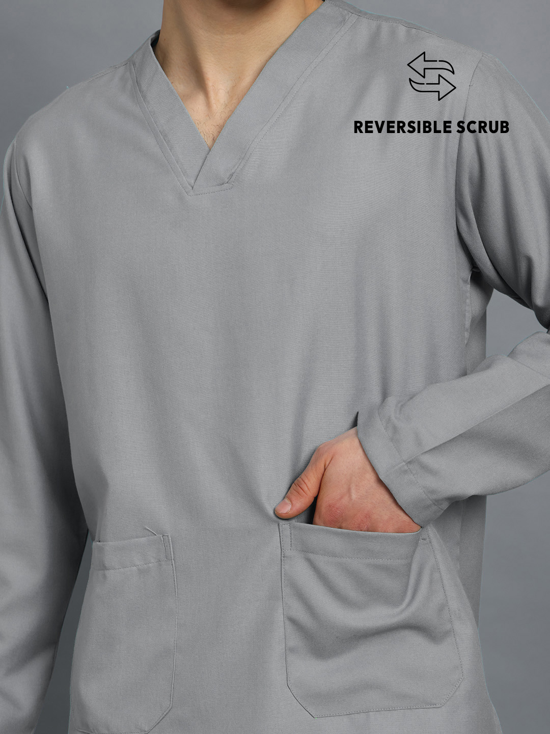 Light Grey Reversible Full Sleeve Medical Scrubs - Male