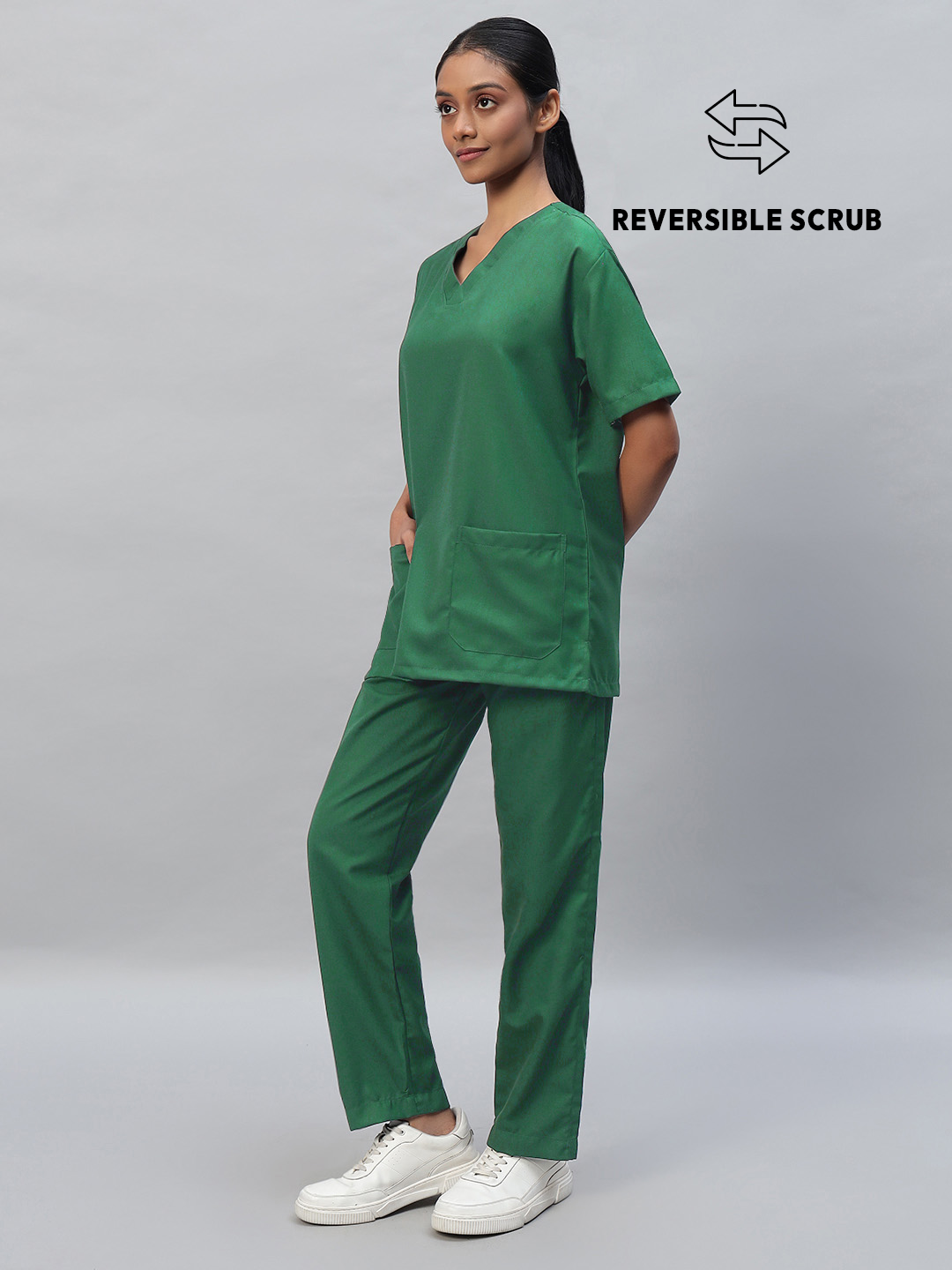 Spinach Green Reversible Half Sleeve Medical Scrubs - Female