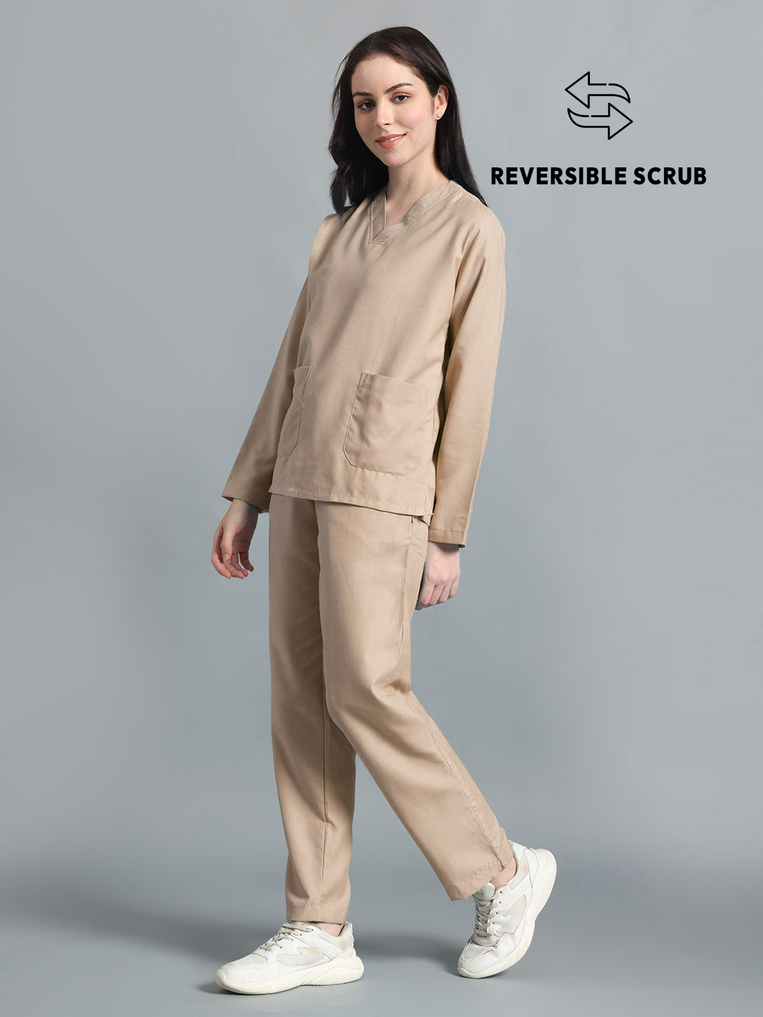 Natural Matte Reversible Full Sleeve Medical Scrubs - Female