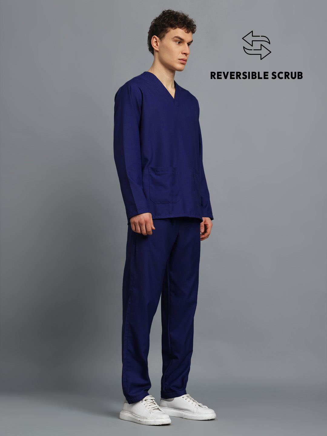 Navy Blue Reversible Full Sleeve Medical Scrubs - Male