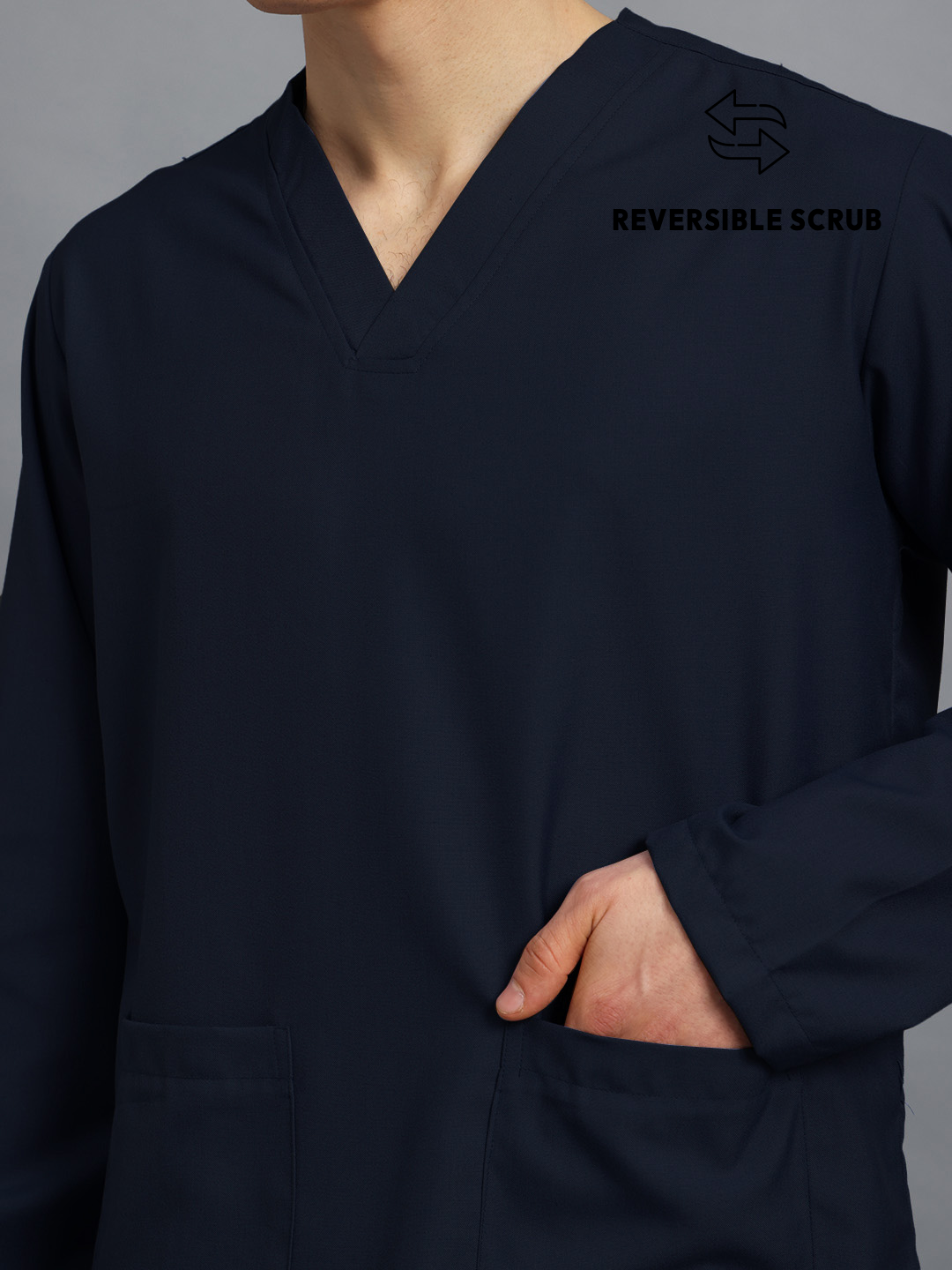 Blue Black Reversible Full Sleeve Medical Scrubs - Male