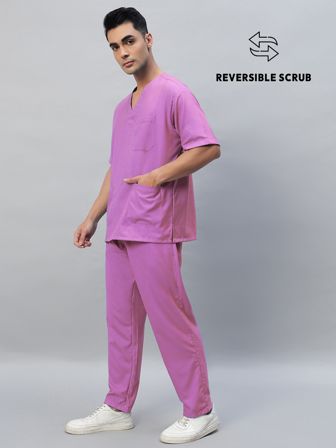 Pink Reversible Half Sleeve Medical Scrubs - Male