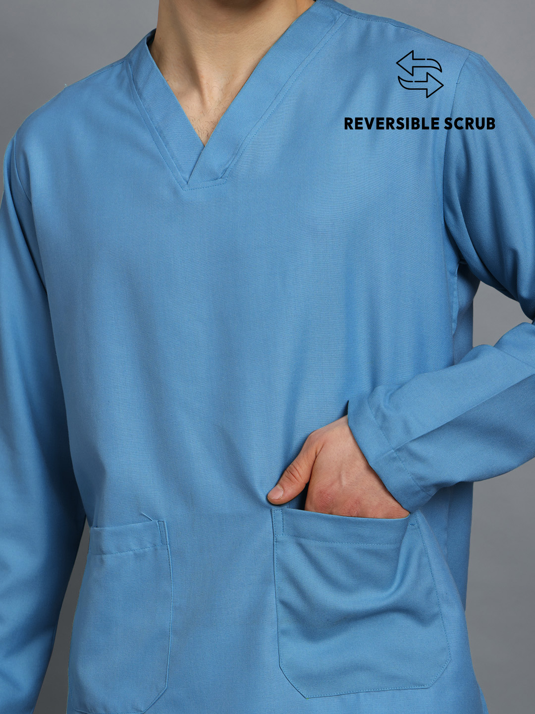 Sky Blue Reversible Full Sleeve Medical Scrubs - Male