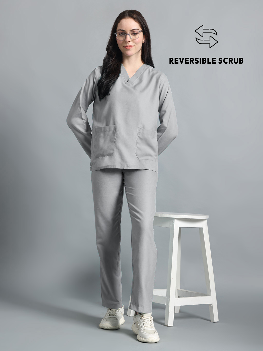 Grey Reversible Full Sleeve Medical Scrubs - Female